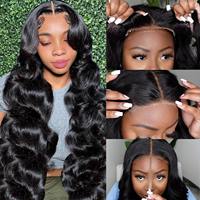 Perruque en cheveux humains à ondulations profondes, 13x4, avec dentelle HD, sans colle, pré-épilée, raie au milieu, cheveux de bébé, ligne de cheveux naturelle, pour femmes noires, avec couches