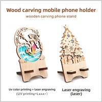 Support de téléphone intelligent 3D en bois personnalisé en gros, découpé au laser, support de bureau creux, artisanat en bois imprimé UV pour promotion d'entreprise