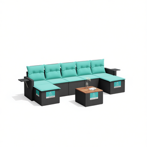 Set di Divani da Esterno Sunrise in 8 Pezzi, Polyrattan Nero con Cuscini, Arredamento Moderno Contemporaneo per Esterni - Product Image 1