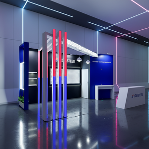 Stand de Exhibición Plegable de <span class=keywords><strong>Madera</strong></span>, Diseño Moderno para Ferias Comerciales para Empresas B2B con Pantallas Retroiluminadas LED y Mostrador de Recepción - Product Image 2