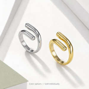 แหวนโค้งเปิด สแตนเลสสตีล ชุบทอง 14K แบบสุญญากาศ มีตัวเลือกสีทองและสีเงิน - Product Image 1
