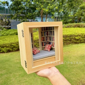 Mini bibliothèque en bois encadrée, décoration de bureau avec livres pour soulager le stress et réduire l'anxiété, design minimaliste léger - Product Image 2