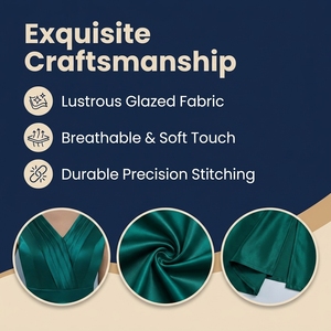 Robe de soirée élégante vert émeraude en polyester sans manches, style satiné, longue, pour invitées de mariage, banquets et boutiques - Product Image 5