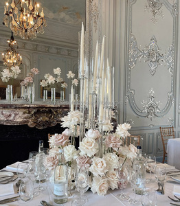 Candelabro de 10 Brazos con Precio de Fábrica al por Mayor, Candelero de Cristal con Tubo de Vidrio Moderno de Tallo Largo, Centro de Mesa para Boda - Product Image 1