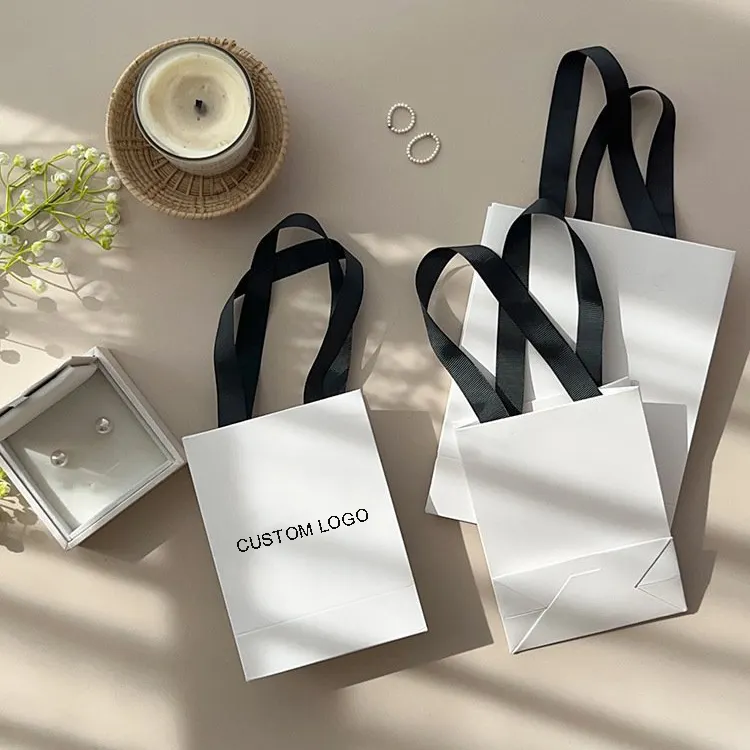 Luxury Mini Gift Jewelry Paper Shopping Bag Custom White Paper Bags With Your Own Logo