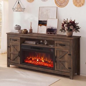Meuble TV de luxe SENYU style grange vintage avec foyer intégré et chauffage LED pour téléviseurs jusqu'à 75 pouces - Product Image 2