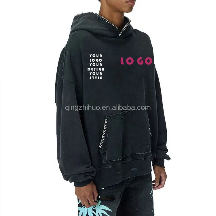 OEM Embroidery plus size pullover wholesale oversized pigment die 100%cotton sweatshirts men's hoodies