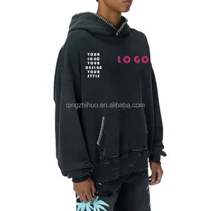 Designer Hoodie OEM Embroidery Plus Size Pullover Wholesale Oversized Pigment Die 100%cotton Sweatshirts Men's Hoodies