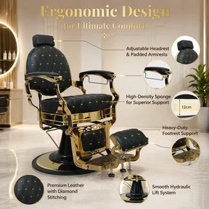 Sillón de Barbería Hidráulico de Lujo en Negro y Dorado, Reclinable, Resistente, Mueble de Salón para Barbería - Product Image 2