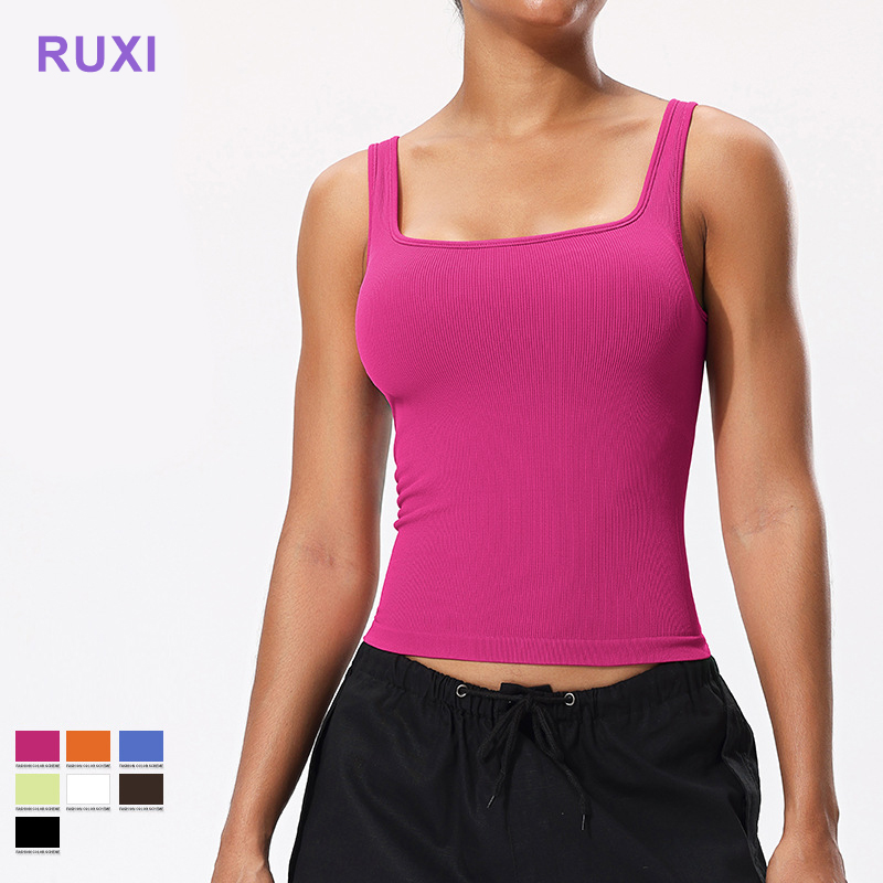 Fitness Workout Sleeveless Sports Tank Top Women Square Neck Fitted Blouse Elastic Sleeveless High Stretch Yoga Tank Top