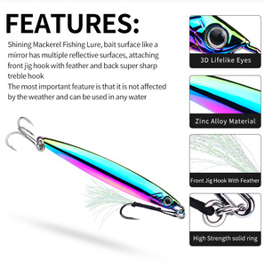 Señuelo largo de aleación de zinc chapado para pesca de atún y lubina, de lanzamiento largo y recuperación rápida, con acabado espejo, para río con rayas blancas. - Product Image 3