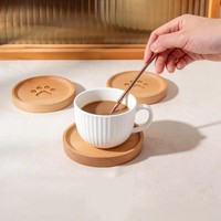 Sous-verre rond en bois de hêtre gravé Patte d'ours, pour amateurs de chats, chiens et animaux de compagnie, pour café, thé et boissons, logo personnalisé, vente en gros, OEM