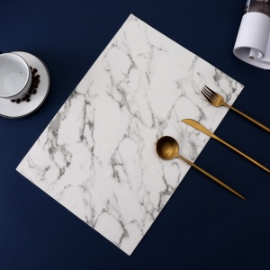 IN STOCK Elegant <strong>Marble</strong> Leather <strong>Placemat</strong> Waterproof and Oilproof Insulation Customizable LOGO - Product Image 1