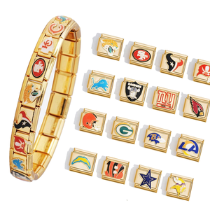 High Quality Trendy Italian <b>Charms</b> Non-Tarnish Stainless Steel 18K Gold Plated Diamond Rugby Team Logo <b>Charm</b> <b>Bracelet</b> - Product Image 1