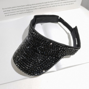 Verano al aire libre Rhinestone Big Brim Empty Top Sun Visor Hat Gorras para damas - Product Image 3