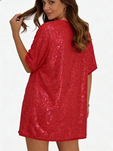 Robe de soirée décontractée en coton tricoté, taille plus, ample, à sequins, doublée et à bords finis, douce pour la peau, sans frottement, mini, pour la danse nocturne 2026 - Product Image 1
