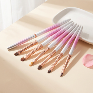 Ensemble de pinceaux à ongles en métal rose dégradé, manche ovale, poils en nylon, logo personnalisé, pour débutants, création de gel pour ongles, studio de manucure - Product Image 4