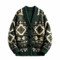 Individuelles LOGO OEM Damen-Pullover Vintage Ethnischer Jacquard-Strick Cardigan mit Knopfleiste Locker Geschnitten Herbst-Winter-Oberbekleidung