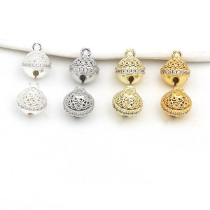 18k gold plated <b>copper</b> color-preserving pendant bell pendant semi-hollow diamond-set <b>bracelet</b> necklace handmade DIY accessories - Product Image 3