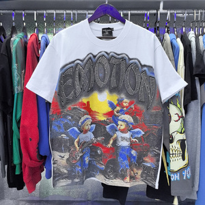 เสื้อยืดคุณภาพสูง ผ้าฝ้าย 100% หนานุ่ม พิมพ์ลายกราฟิก สไตล์สตรีทแวร์ ทรงโอเวอร์ไซส์ สำหรับผู้ชาย รุ่น Mixed Emotions - Product Image 2