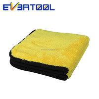 Serviette de séchage pour voiture en microfibre double face EVERTOOL, jaune et gris, sans peluches, absorbante, pour le detailing automobile