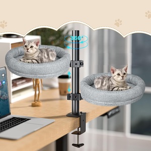Cama de escritorio redonda elevada para gatos que ahorra espacio, hamaca para gatos con marco de <span class=keywords><strong>Metal</strong></span> suave y cómoda ajustable en altura giratoria de 360 ° para interiores - Product Image 3