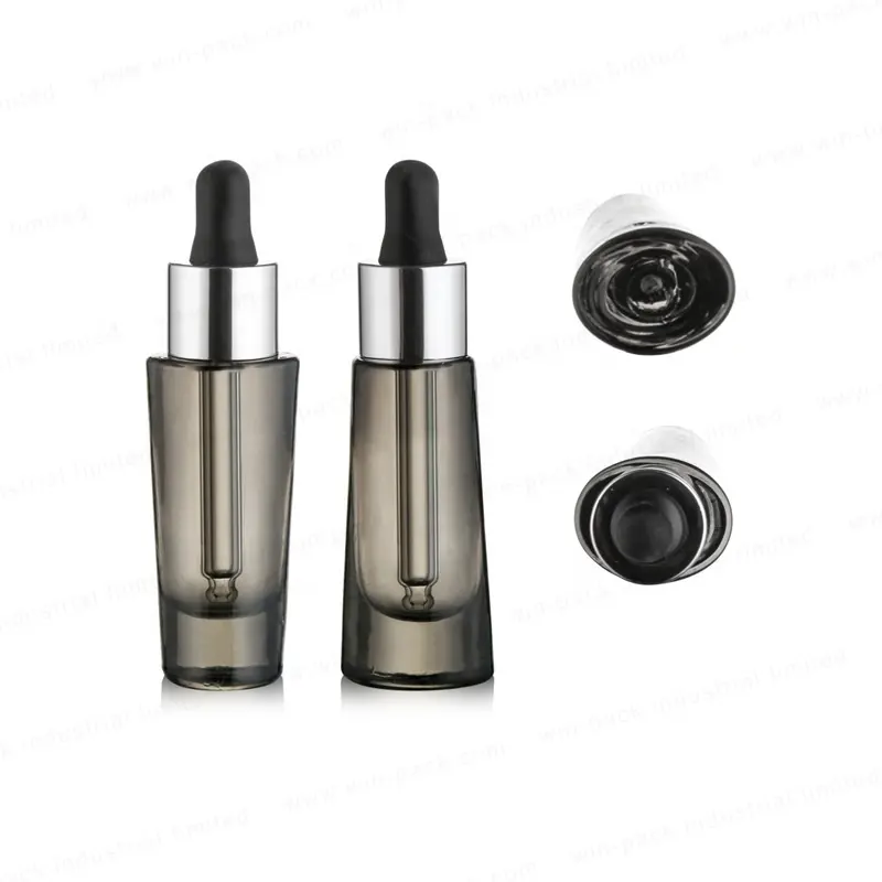 Ovale Bodem Serum 15Ml Zwarte Fles Huidverzorging Cosmetica Druppelaar Glazen Fles Met Metalen Druppelaar