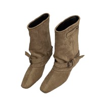 Bottines hautes en daim kaki couleur unie pour femme, style western chukka équestre, avec talon compensé de 3 cm