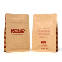 Sac à café en papier kraft personnalisé 250g 500g 1kg, pochette à fond plat avec valve et fermeture éclair, emballage pour grains de café
