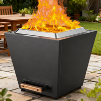 Brasero d'extérieur carré en métal haut de gamme au design élégant pour restaurants, patios, jardins et camping, chauffage au bois
