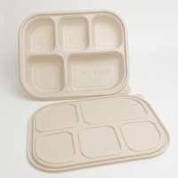 Barquette jetable compostable écologique en amidon de maïs biodégradable 1150 ml, micro-ondable, anti-fuite, 5 compartiments, pour plats à emporter