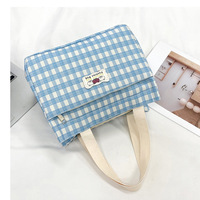 Bolso de lona a cuadros de gran capacidad, bolso de mano informal, bolso de hombro sencillo de estilo japonés y coreano para ir al trabajo, uso diario para estudiantes