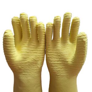 Gants de sécurité en <span class=keywords><strong>latex</strong></span> jaune, antidérapants texturés, doublure en coton floqué, résistants aux acides, aux alcalis et à l'huile, imperméables, 35 cm – Vente en gros usine - Product Image 2