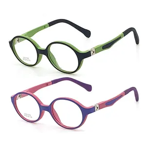 Stock vente TR90 180 charnière flexible ovale forme bicolore optique montures de lunettes pour fille