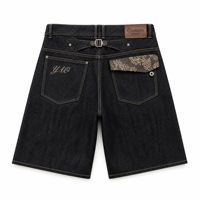 Shorts en jean personnalisés pour homme, 14 oz, légers, mi-longs, respirants, 100 % coton, coupe ample, jambe large, denim indigo brut, avec plusieurs boutons et cordon de serrage