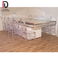 Table de mariage en cristal avec base en PU blanc chic et luxueuse, cadre en acier inoxydable doré