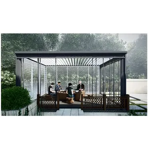 Fitur Tahan Air Taman Aluminium Gazebo Sistem Pergola Tahan Air Atap Louvre