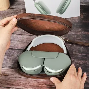 Luxury Travel Portable Headphone Carrying Protective Bag Handcrafted Genuine Leather Headphone Case for AirPods Max Case Bag