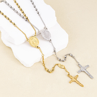 Pendentif en acier inoxydable en forme de croix, collier en Y, chapelet catholique, religieux, Vierge Marie, femme, homme, bijoux imperméables, accessoire de mode