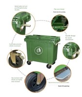 Poubelle carrée en plastique HANYU 100L/120L/240L sur roulettes - Couvercle pliable et mobile, motif animal, usage commercial extérieur