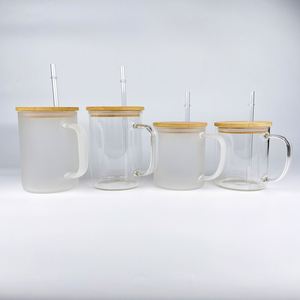 Vente en gros de gobelets à thé et à lait de 11 oz et 17 oz, meilleur rapport qualité-prix, cadeau, sublimation, gobelet en verre de 11 oz, tasse à café avec couvercle en bambou - Product Image 1