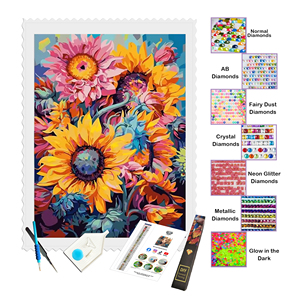 Decoración para el Hogar, <span class=keywords><strong>Pintura</strong></span> <span class=keywords><strong>de</strong></span> Diamantes con Diseño <span class=keywords><strong>de</strong></span> <span class=keywords><strong>Campo</strong></span> <span class=keywords><strong>de</strong></span> <span class=keywords><strong>Girasoles</strong></span> y Atardecer, Impresión en Lienzo para Decoración <span class=keywords><strong>de</strong></span> Sala <span class=keywords><strong>de</strong></span> Estar - Product Image 1