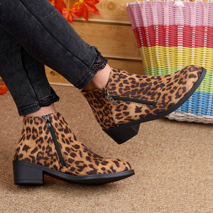 Scarpe a punta con <span class=keywords><strong>tacco</strong></span> basso effetto leopardo da donna con cerniera laterale su <span class=keywords><strong>stivaletti</strong></span> alla caviglia da donna autunno inverno alla moda stivali eleganti - Product Image 5