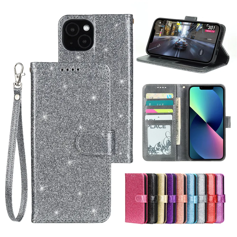 Lujo Bling Flip Cover Wallet Funda de cuero Glitter Fundas para Samsung Galaxy S23 S24 S24 + Plus Ultra