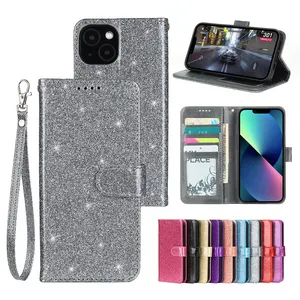 Luxus Bling Flip Cover Brieftasche Ledertasche Glitter Hüllen für Samsung Galaxy S23 S24 S24 Plus Ultra