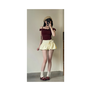 T-shirt en jersey de coton pour femme, coupe ajustée, épaules dénudées, avec volants, écoresponsable, faible MOQ - Plusieurs couleurs, nouvelle mode, échantillon gratuit - Product Image 2