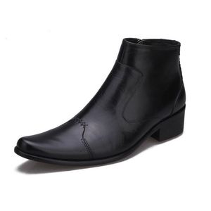 Botas de Hombre con Punta en Pico, Negras, de Suela Gruesa, Antideslizantes, Resistentes al Desgaste, de Cuero Genuino, con Cierre de Cremallera, de Alta Calidad, para Invierno - Product Image 1