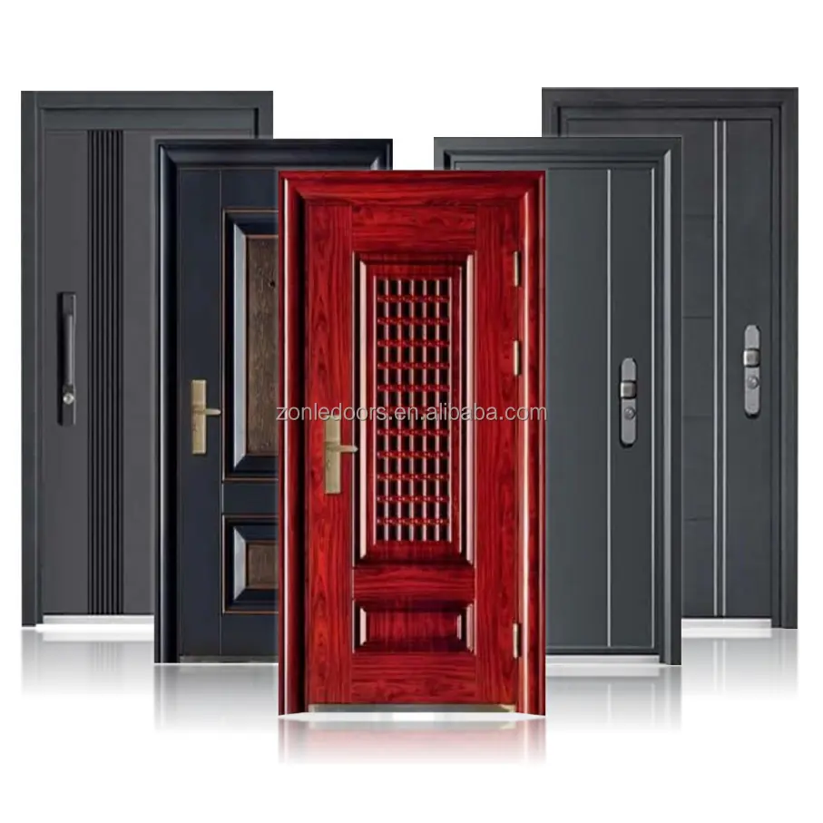 Harga grosir eksterior cor Aluminium pintu masuk depan logam untuk rumah dan hotel dengan kunci pintar