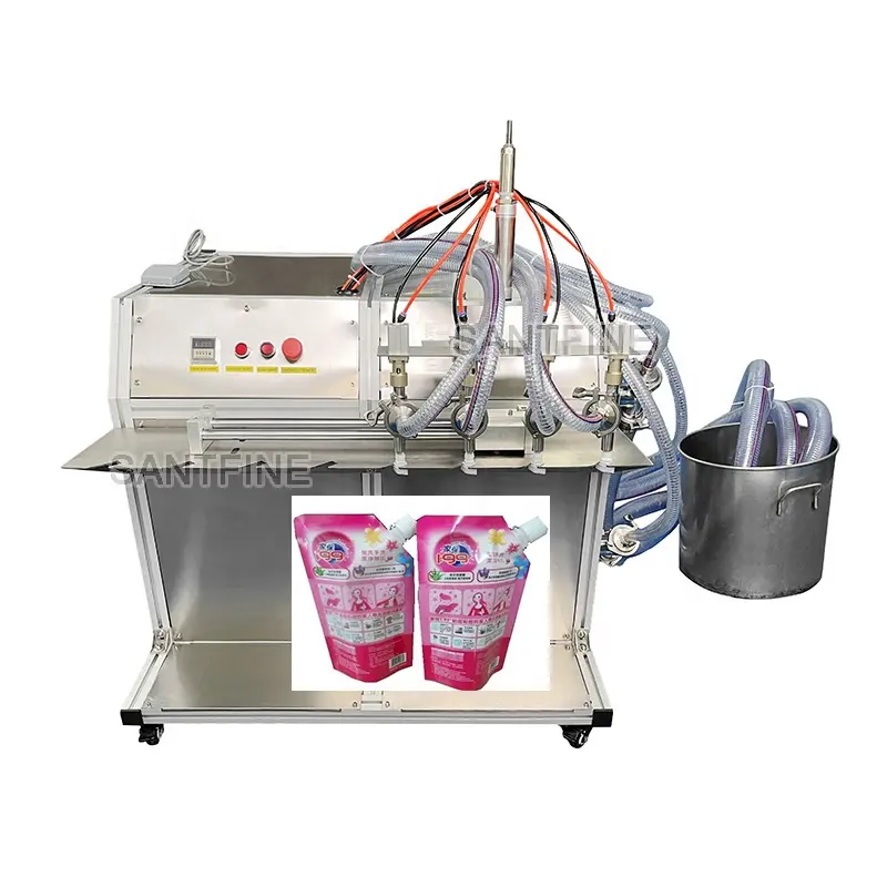 Máquina de llenado de loción de champú de yogur neumática semiautomática para bolsas de bolsa de pico