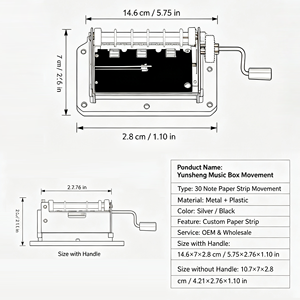 Mecanismo de Caja de <span class=keywords><strong>Música</strong></span> de Papel Metálico Yunsheng, 30 Notas, Manivela, Mecanismo Mecánico, Personalizable con Canciones - Product Image 2